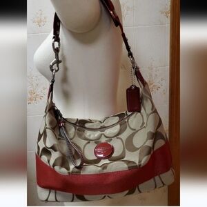 Coach Signature Stripe Hobo Bag F17434.